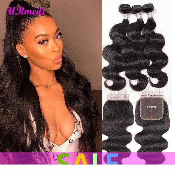 

malaysian body wave human hair 3 bundles with 5x5 closure malaysian virgin hair weave body wave bundles natural color remy hair extension, Black;brown
