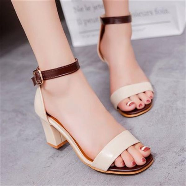 

sandals 2021 summer thick heels pumps flock women fringe high sandalias (5cm-8cm) rome pu, Black