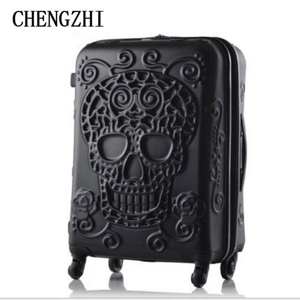 

suitcases chengzhi 20"24"28" inch personality skull travel suitcase spinner trolley rolling luggage for traveling