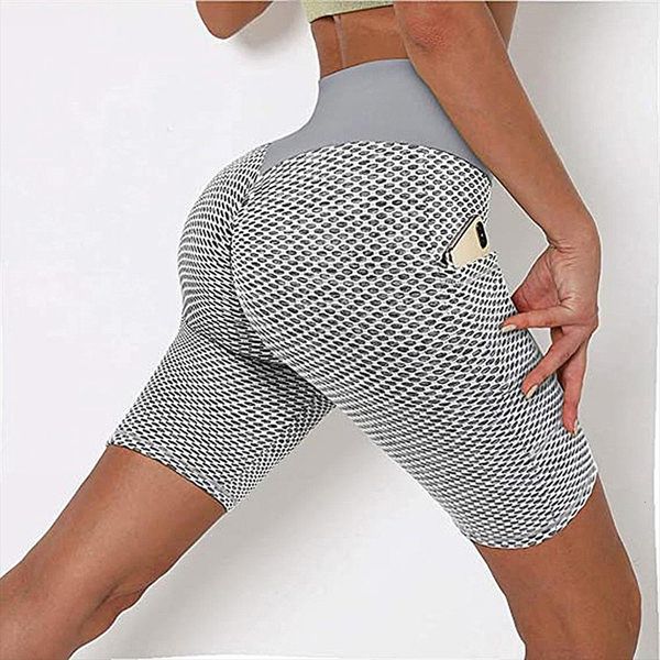 

sports high waist pockets womens short leggings push up gym jogging running tummy control workout female, White;black