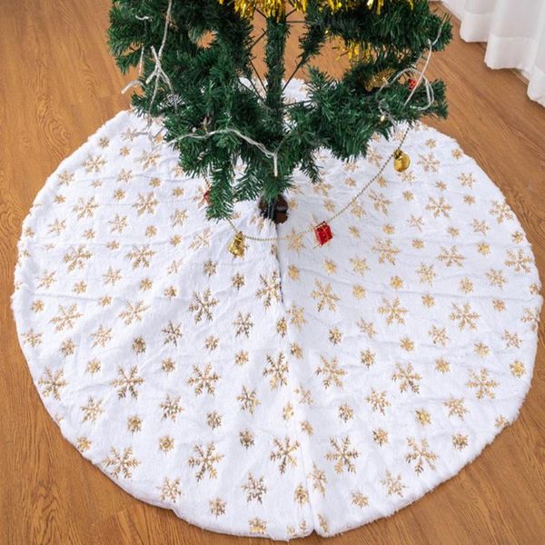 

christmas decorations 78/90/122cm white flannel embroidered snowflake tree skirt gold year home decoration tool