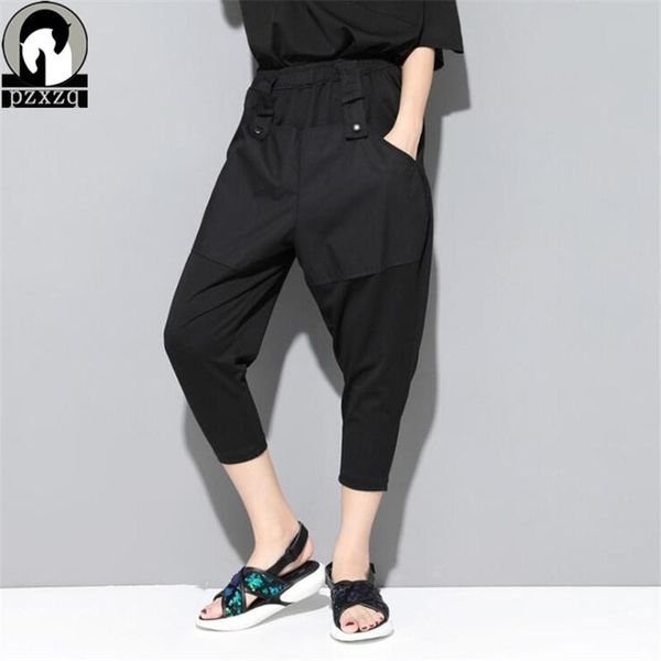 

women's pants & capris plus size female 2021 summer breathable cotton harem splice hip hop trousers stretch waist loose pencil, Black;white