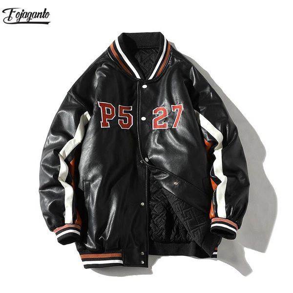 

men's fur & faux fojaganto men pu leather jacket autumn winter motorcycle biker coat mens clothing warm casual jackets male bomber, Black