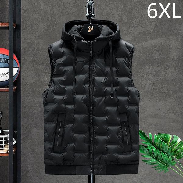 

men's vests mens jacket sleeveless vest hooded fashion casual coats male cotton-padded men's men zipper waistcoats plus size 6xl, Black;white