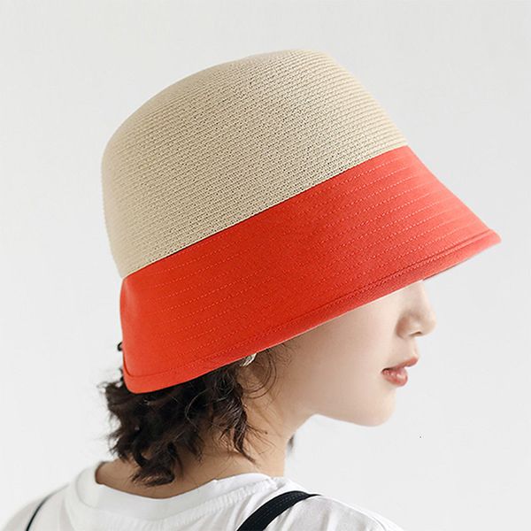 

2021 new fashion womens summer outdoor bowler cotton patchwork straw wide brim bucket ladies sun derby hat foldable ix5j, Blue;gray