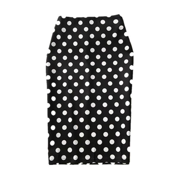 Röcke Sexy Schwarz Knielangen Bleistift Rock Frauen Mode Elastische Hohe Taille Büro Dame Bodycon Schlank Polka Dot Casual