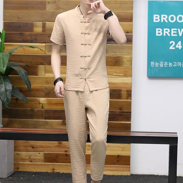 

men's tracksuits men vintage man clothing 2021 spring wear long sleeve street male travel set linen pants in sets, Gray
