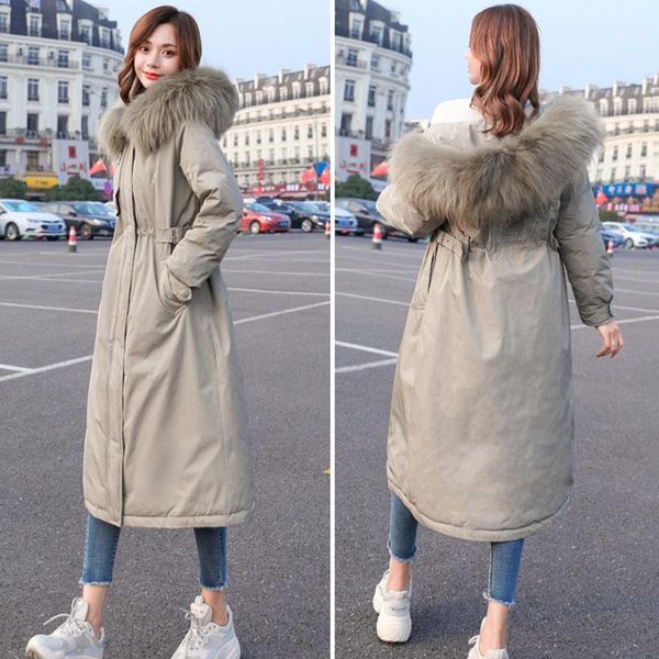 

in long section tooling down cotton padded women 2019 new slim hooded fur collar cotton jacketover the knee thick warm outerwear1, Black