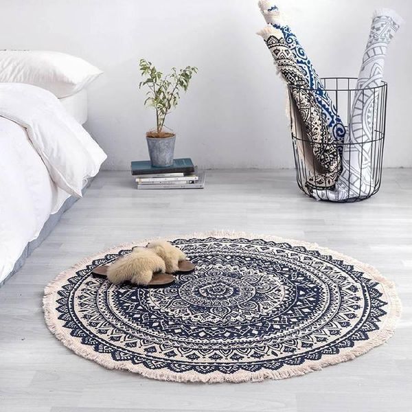 

cushion/decorative pillow morocco round carpet bedroom boho style tassel cotton rug hand woven national classic tapestry sofa cushion tatami