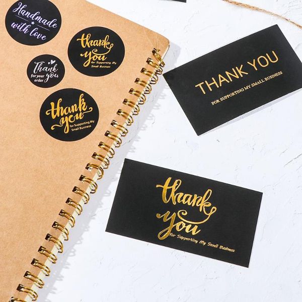 

greeting cards gold foil black package insert round seal stickers thank you for supporting my small business appreciate customer