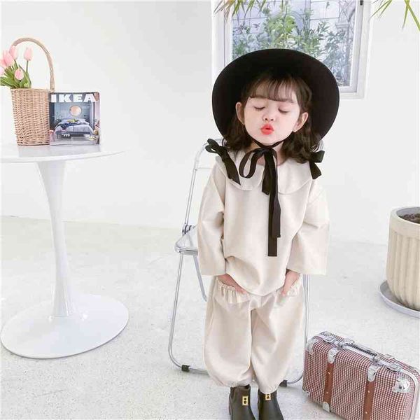 

spring arrival girls long sleeve 2 pieces sets kids pants clothes 210528, White