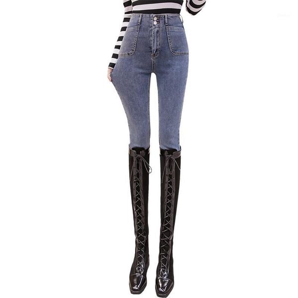 

women bootcut jeans cotton elastic high waist fashion winter women jeans1, Blue