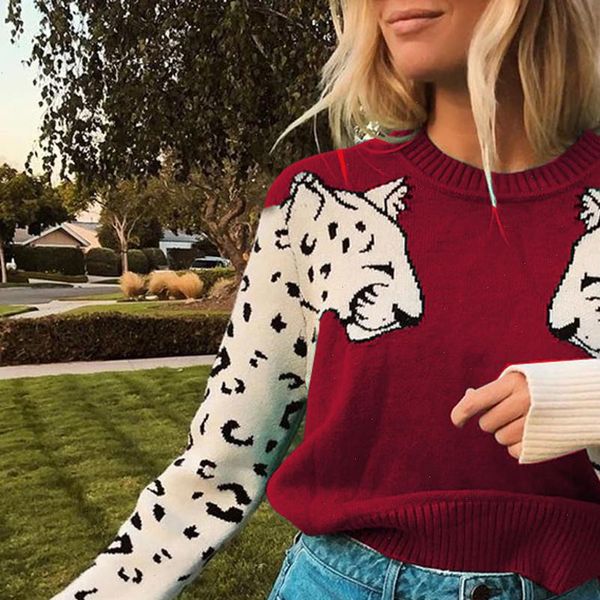 

womens sweater new long sleeved o neck solid leopard print autumn winter fashion casual daily warm loose soft pullover jumper, White;black