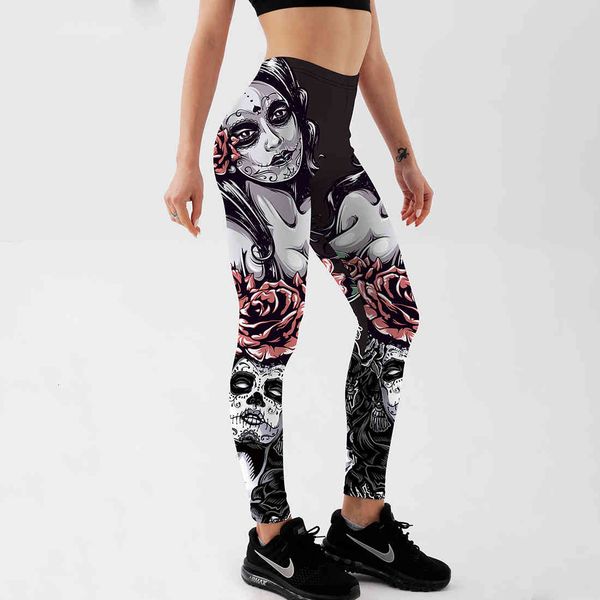 

legging qickitout new arrival women laying girl with pink printed leggings gothic fitness workout mid taille broek s-4xl, Black