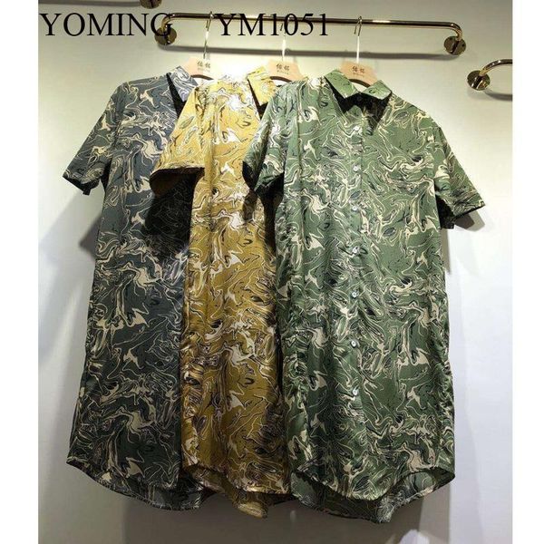 

women's blouses & shirts yoming ym1051 fashion plus size print long turn-down collar short sleeve buttons style streetwear, White