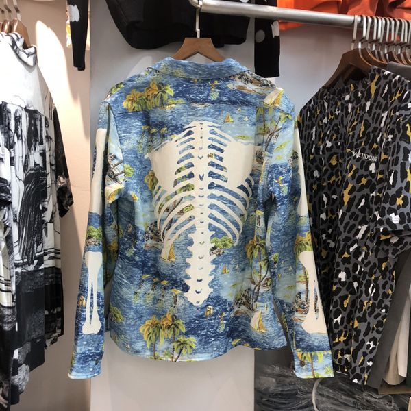 

2021 new fw bone printing men women 1:1 high-quality beach style tees kapital shirts longsleeve shirt 6wph, White