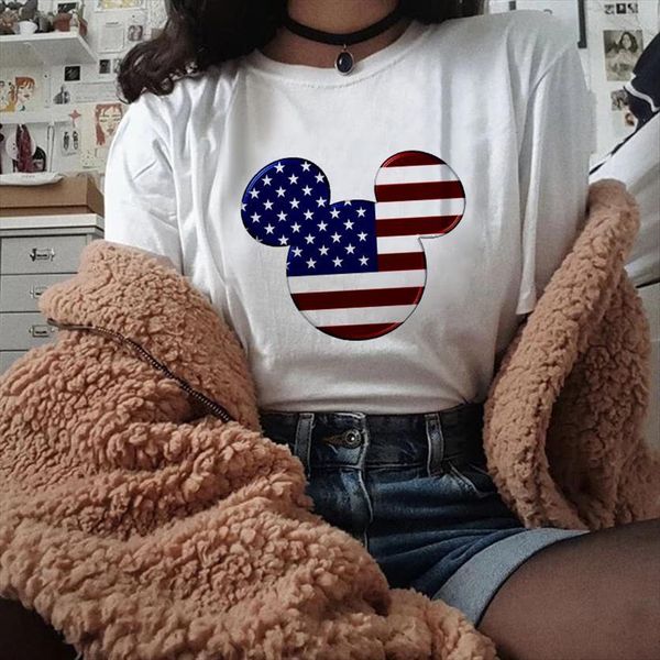 

summer usa graphic harajuku womens t shirts o neck fashion short sleeve ladies tee shirt plus size, White