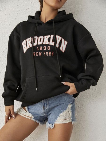 

letter graphic drop shoulder drawstring hoodie e2ba#, White;black