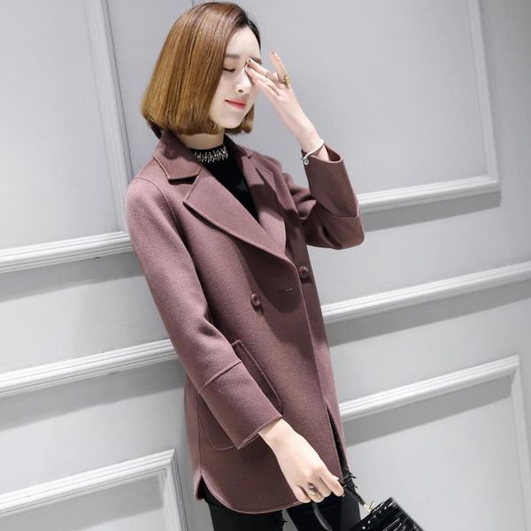

women's wool & blends autumn winter jacket women long woolen coats and jackets double side 100% coat a265, Black