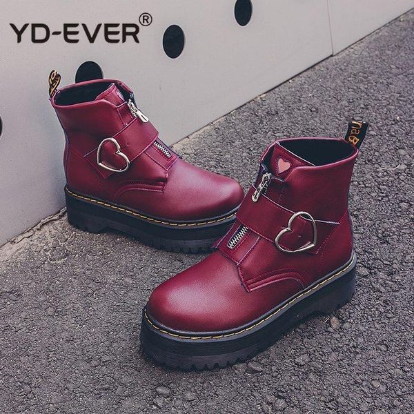 

boots fashion front zipper flat shoes woman high heel platform pu leather lace up women motorcycle ankle girls, Black