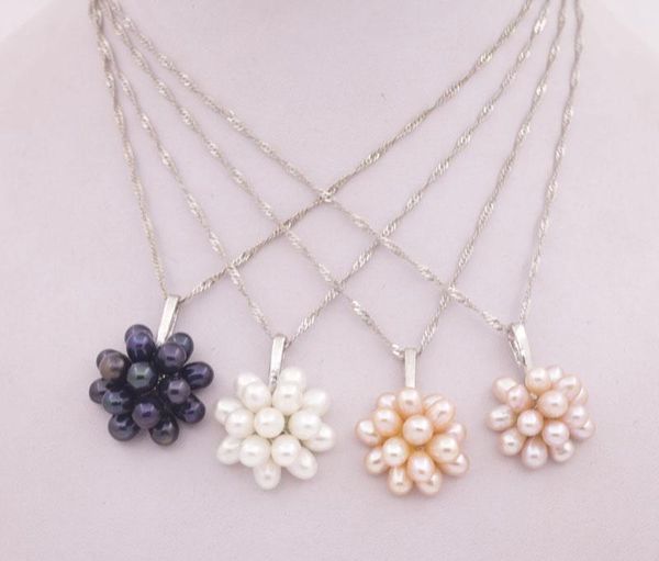 

pendant necklaces 20mm real pearl flower white pink purple black chain 17" jewelry choose color, Silver