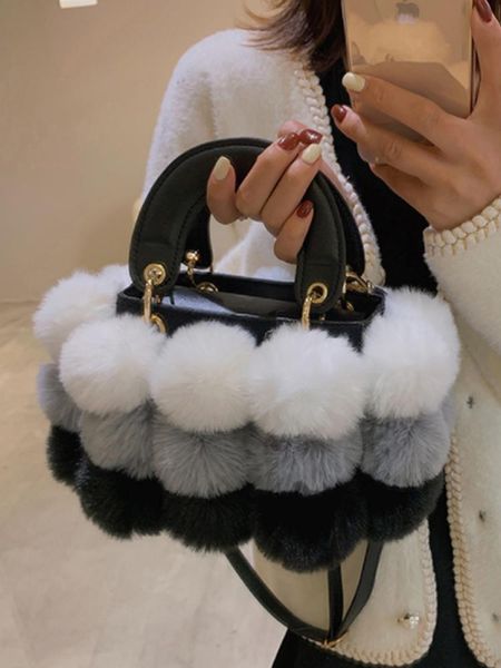 

evening bags luxury tote bag fashion faux fur winter woman casual shoulder lady crossbody handbag