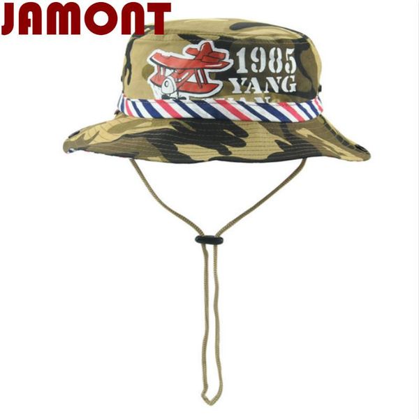 

cloches [jamont] casual cotton children wide brim camo bucket hat kids boy girl summer sun camouflage fisherman panama fishing cap