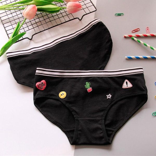 

women's panties cartoon cute stretch wide-waisted soft cotton comfortable mid-waist printed briefs lingerie femme, Black;pink