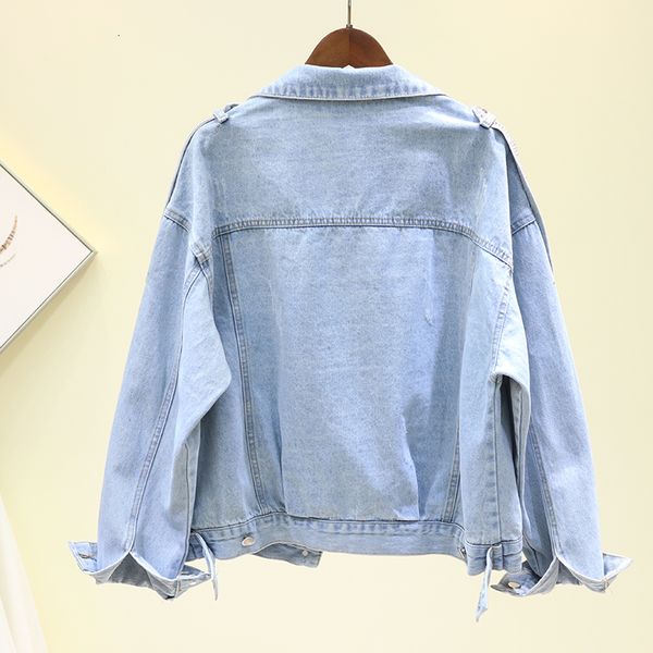 

2021 spring long sleeve tassel diamonds jeans plus size loose vintage blue denim jacket feminino casual outerwear coats gqw3, Black;brown
