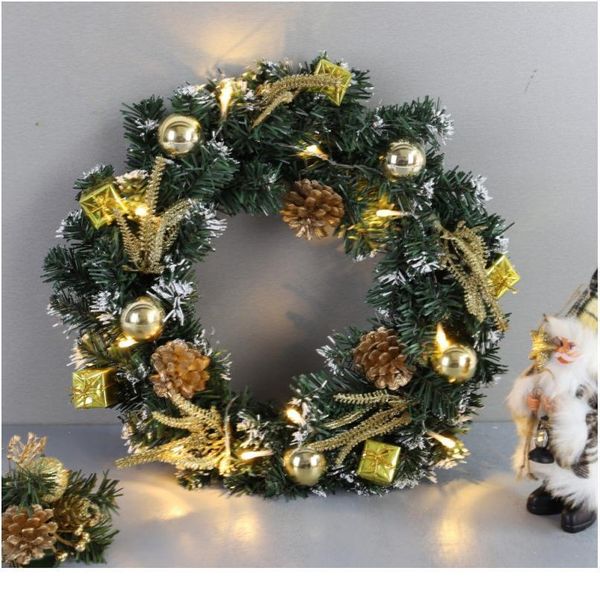 

2020 christmas wreath with battery powered led light string front door hanging garland holiday home dec qylmih