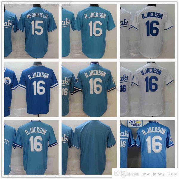 

retro stitched baseball 16 bo jackson jerseys 2022 white blue 15 whit merrifield jersey blank no number name for man size s-xxxl, Black