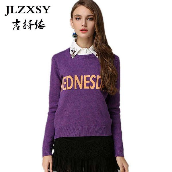 

women's sweaters jlzxsy selling streetwear the day of week english letter print 7 colors knitting female, White;black