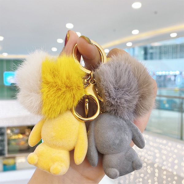 

2021 fashion keychain cute cartoon little rabbit hair ball net red man lady ins flocked car key chain bag pendant, Silver