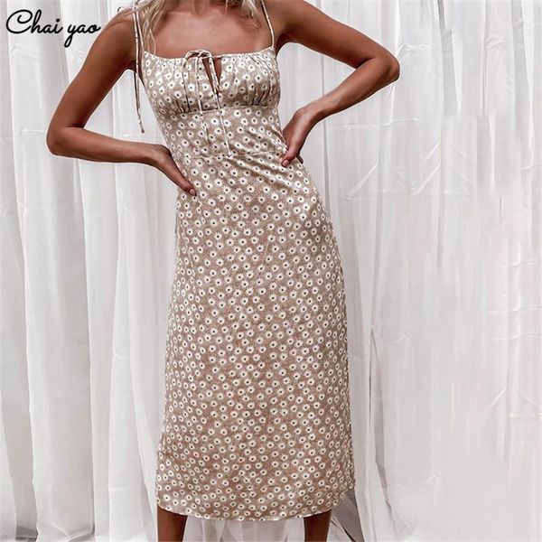 Lässige Kleider Gänseblümchen Blumendruck Boho Strandkleid Frauen Midi Lang Bohemian Elegant Vintage Mid-Calf Harajuku 2021