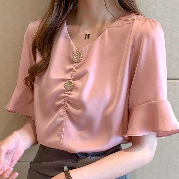 

women blouses blusas mujer de moda short sleeve shirts v-neck chiffon shirt blusa d312 210602, White