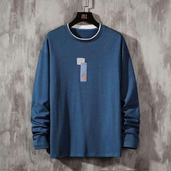 

chaopai 2021 autumn spring fashion oversize fake two pieces print tshirt men's long sleeve casual o neck t-shirt for man teespgjp, White;black