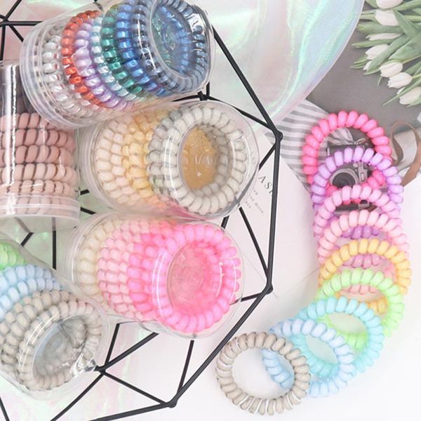 

new arrival women telephone ring hair bands with box girl's rubber band lady's hair tie accessories candy color gum 9pcs