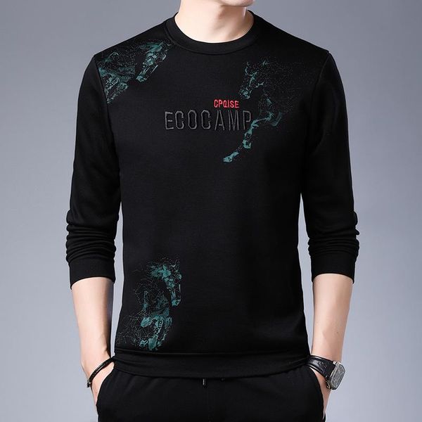

men's hoodies & sweatshirts 2021 spring and autumn sweater printed slim long sleeve turtleneck thin round neck low shirt, Black