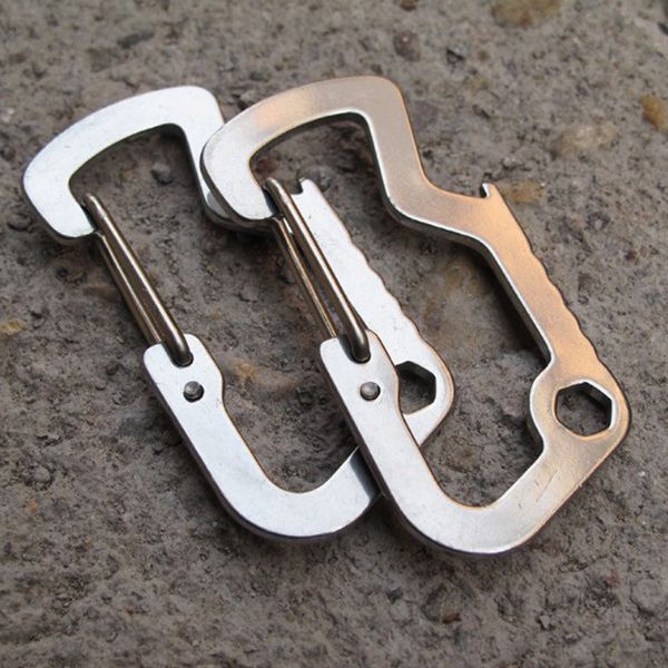 

edc multifunctional outdoor mountaineering buckle stainless steel quick hanging small shark d-type buckle bottle opener spring hook