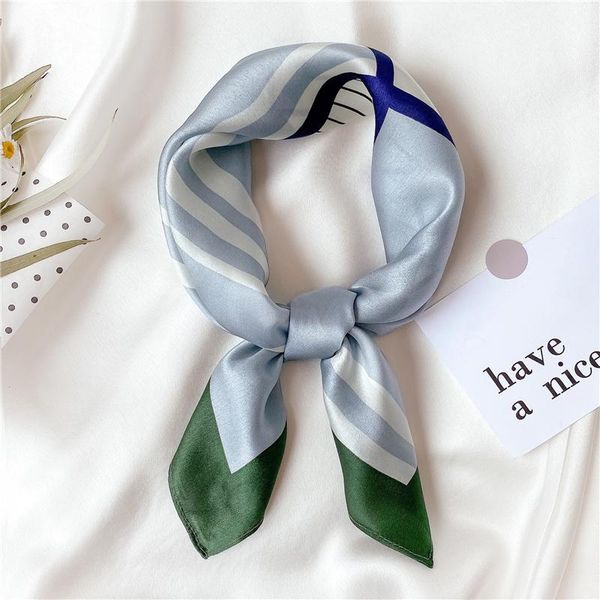 

scarves 2021 real silk scarf women square hairband lady bandana design print foulard female smooth neckerchief, Blue;gray