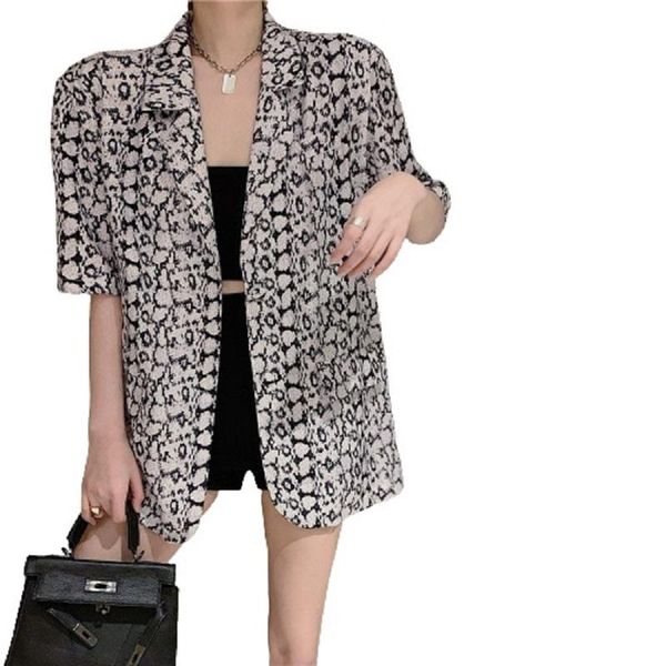 

women's suits & blazers perhaps u women summer elegant python print turn down collar short sleeve pockets draped thin straight long bla, White;black