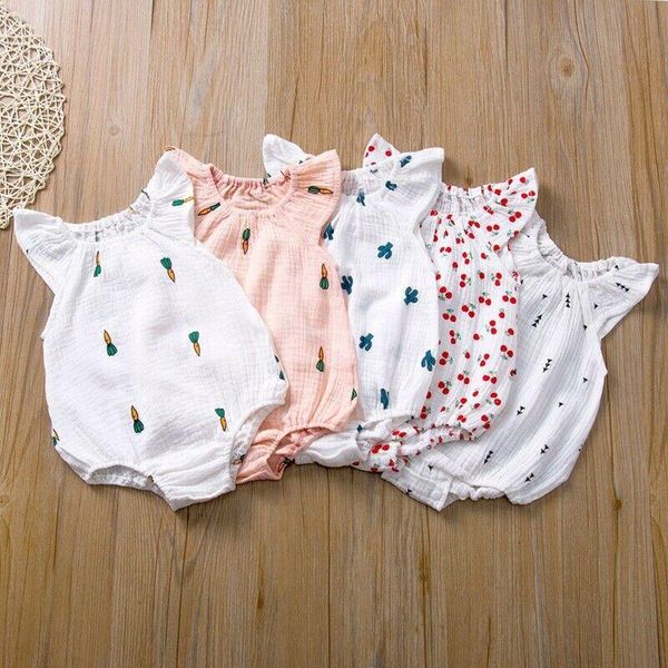 

rompers 5 style born baby girl boys one-piece bodysuits flying sleeve cactus-radish print jumpsuit, Blue