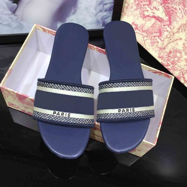 

women paris ss20 designer slippers summer girls beach slides flip flops loafers embroidered sandals large size 34-42, Black