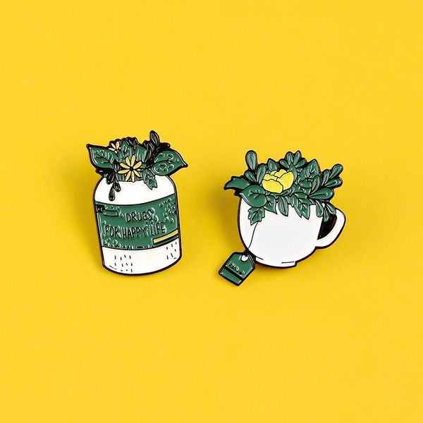 

pins, brooches plant vase fresh air love nature flowers green leaf letters label potted badge shirt lapel enamel pin jewelry gift, Gray