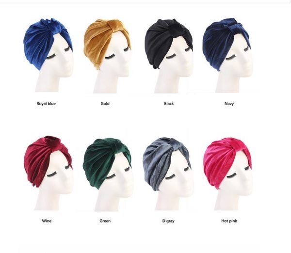 

new fashion women turban indian caps celeb style neon headband vintage double stretch velvet turban headwrap, Blue;gray