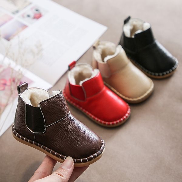 Baby Mädchen Jungen Schneestiefel Winter Säuglingskleinkind Warme Plüschstiefel Weiche Unterseite Echtes Leder Wasserdichte Kinder Kinder Schuhe 210317