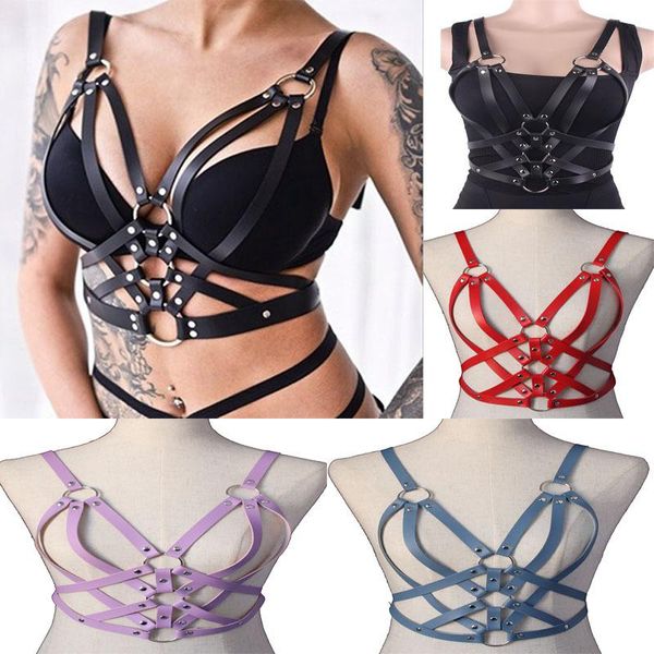 

belts leather harness black cage bra punk bondage harajuku lingerie chest woman exotic accessories, Black;brown