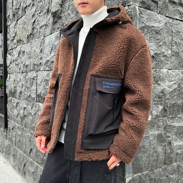 

new men's korean fashion winter couple lamb wool plush cotton padded jacket, Black;brown