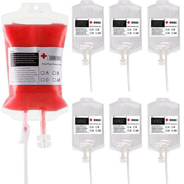 625pcs 350ml Sacca di sangue trasparente trasparente per bere Sacchetti per bevande riutilizzabili in PVC Decorazione di Halloween Puntelli per vampiri Forniture per feste Trasporto in barca 25 giorni