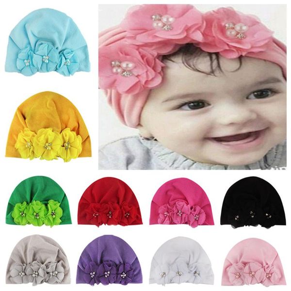 

caps & hats baby headwear hat with pearls knotted infant girls boys winter beanie floral warm cap crochet knitted stripe turban, Yellow
